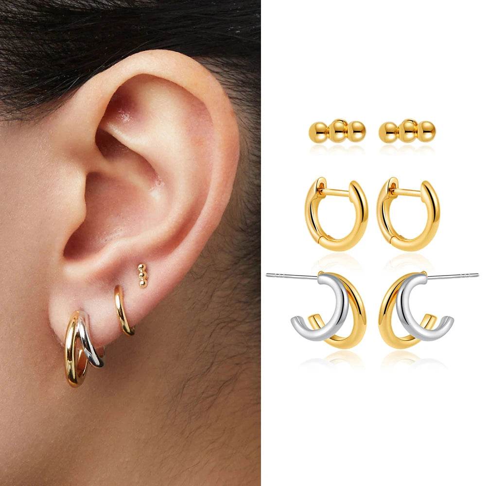 Dainty Zircon Small Stackable 14K Gold Plated Earrings Set for Women Multiple Piercing Cartilage Huggie Hoop Earring Jewelry