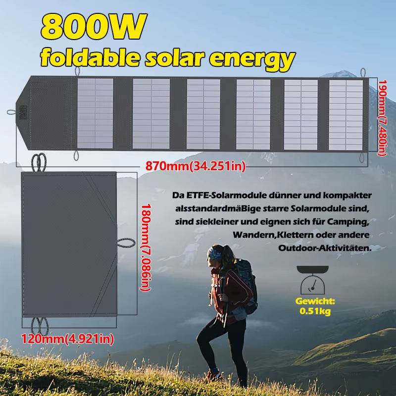 800W Foldable Solar Panel Portable 6-Fold Solar Panels Charger USB 5V DC Full Time Power Solar Panel Mobile Power Supply