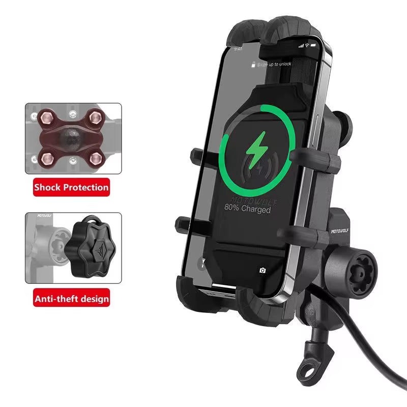 Motorcycle Wireless Charging Phone Holder Cradle 3.0 Quick Charger GPS Moto Support Cellphone Handlebar Mount for 4-7 Inch Phone