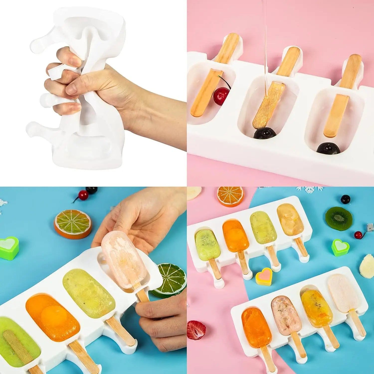 SAKOLLA Popsicle Silicone Mold, 4 Cavity Popsicle Molds, Home DIY Ice Cream. Children'S Handmade Cake, Ice Cream Mold, Oval Cake
