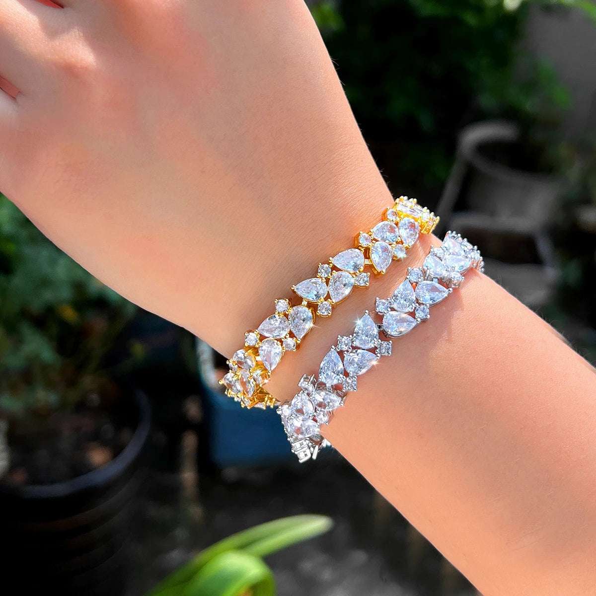 Shiny African Cubic Zirconia Dubai Gold Plated Engagement Wedding Bridal Bracelet Jewelry Accessories for Women CB267
