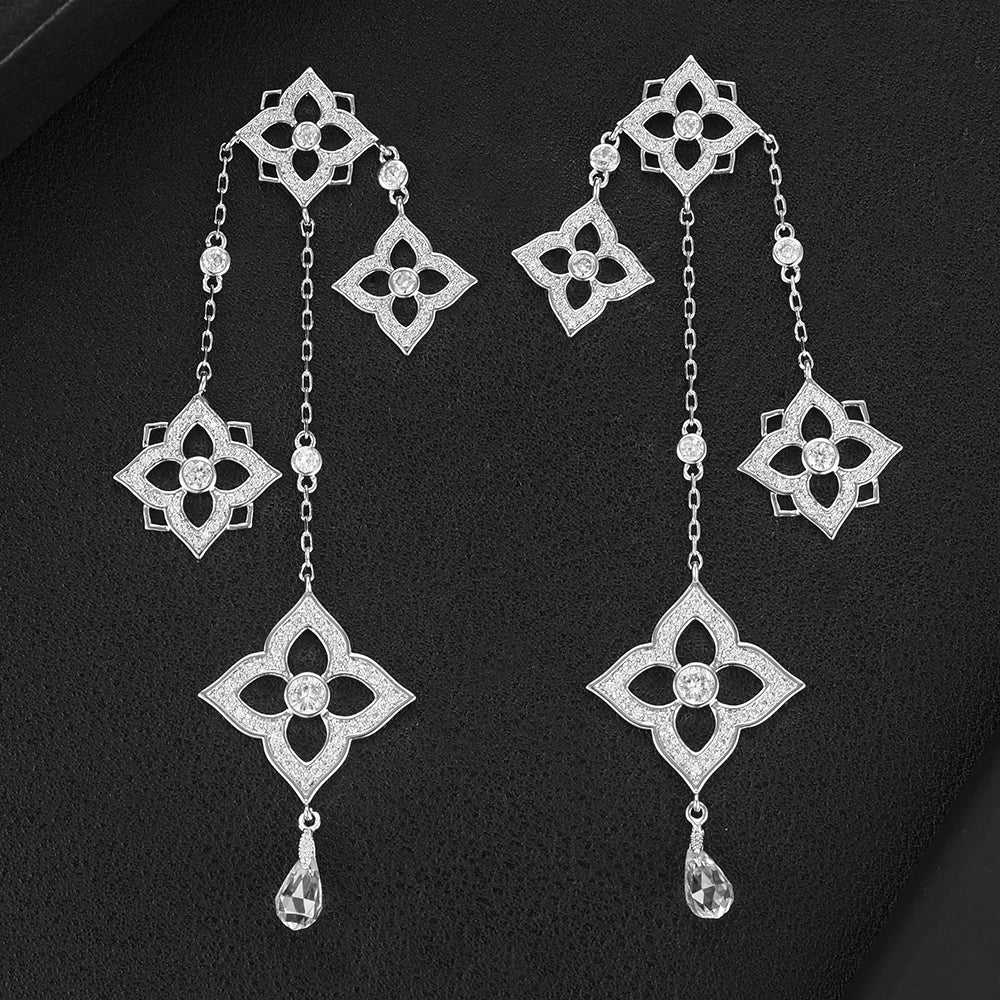 GODK TRENDY Long Tassel Statement Necklace for Women Wedding Party Cubic Zircon CRYSTAL CZ Dubai Bridal Jewelry Gift