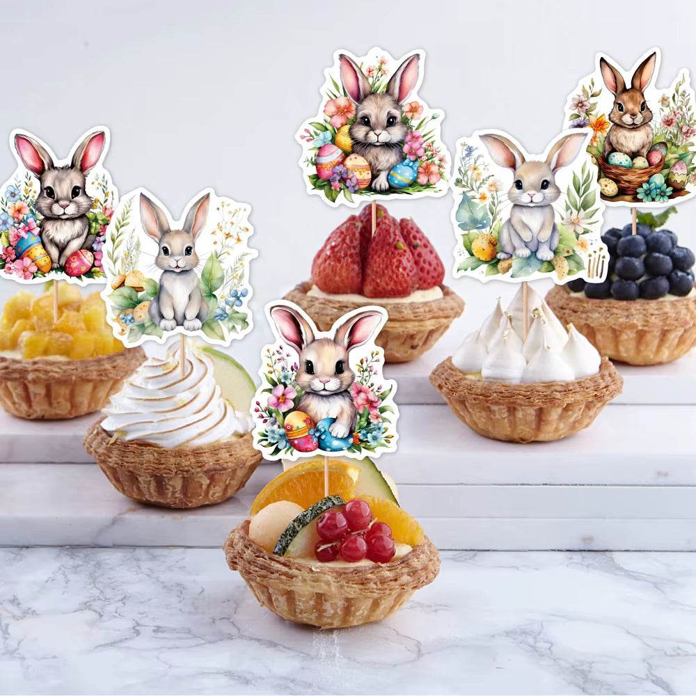 Easter Bunny Cupcake Toppers Happy Easter Bunnies Dessert Toppers Kids Birthday Party Cake Toppers Decoration for Easter Supply