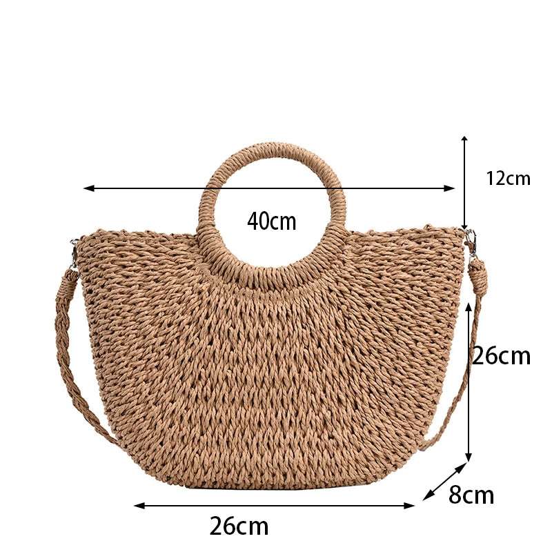 Straw Woven Handbags for Women Handmade Travel Seaside Beach Bag Summer New Handle Bucket Bag Shopping Tote Bag Basket Bolsa