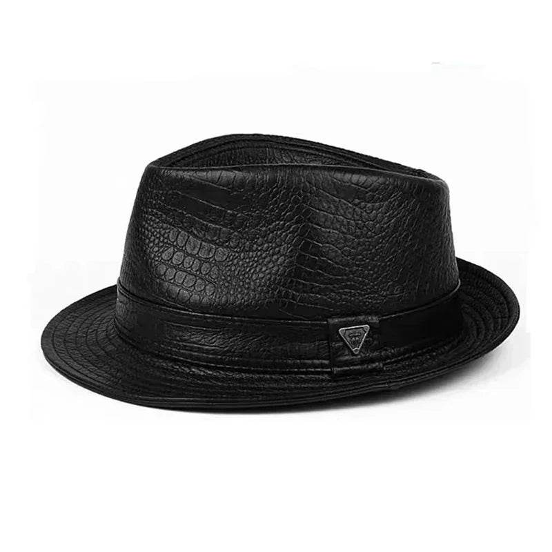 2025 Man High Quality Genuine Leather Print Crocodile Pattern Jazz Gentleman Cowskin Short Brim Black/Brown Fitted Top Hat