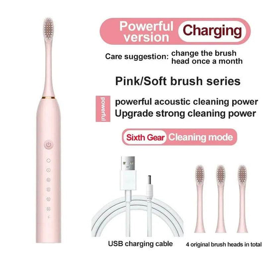 Electric Ultrasonic Toothbrush Six Speed Mode Home Soft Hair USB Charging Waterproof Adult Tooth Cleaner Automatic Couple Set