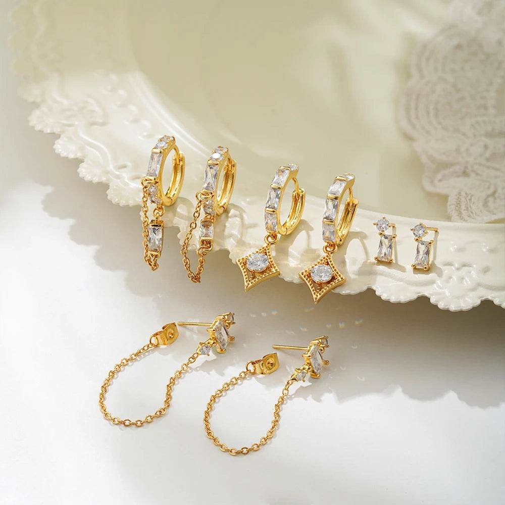 Dainty Zircon Small Stackable 14K Gold Plated Earrings Set for Women Multiple Piercing Cartilage Huggie Hoop Earring Jewelry