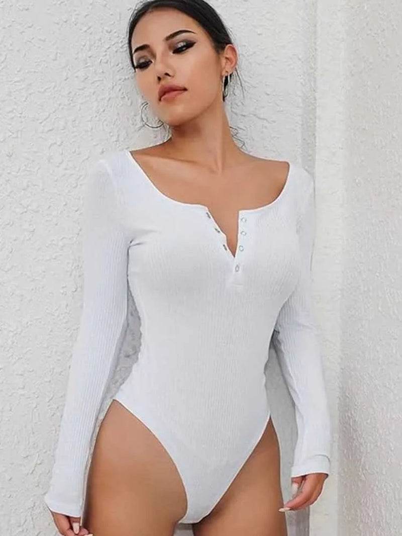 BIG PROMOTION Y2K European and American Spring and Autumn Long Sleeved Women'S V-Neck Breast Knitted Shaping Sexy Bodysuit