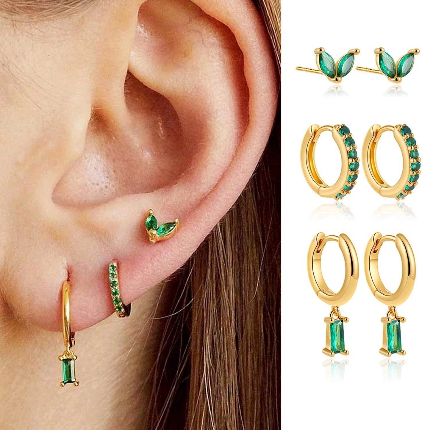 Dainty Zircon Small Stackable 14K Gold Plated Earrings Set for Women Multiple Piercing Cartilage Huggie Hoop Earring Jewelry