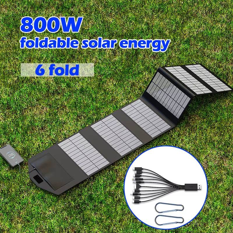 800W Foldable Solar Panel Portable 6-Fold Solar Panels Charger USB 5V DC Full Time Power Solar Panel Mobile Power Supply