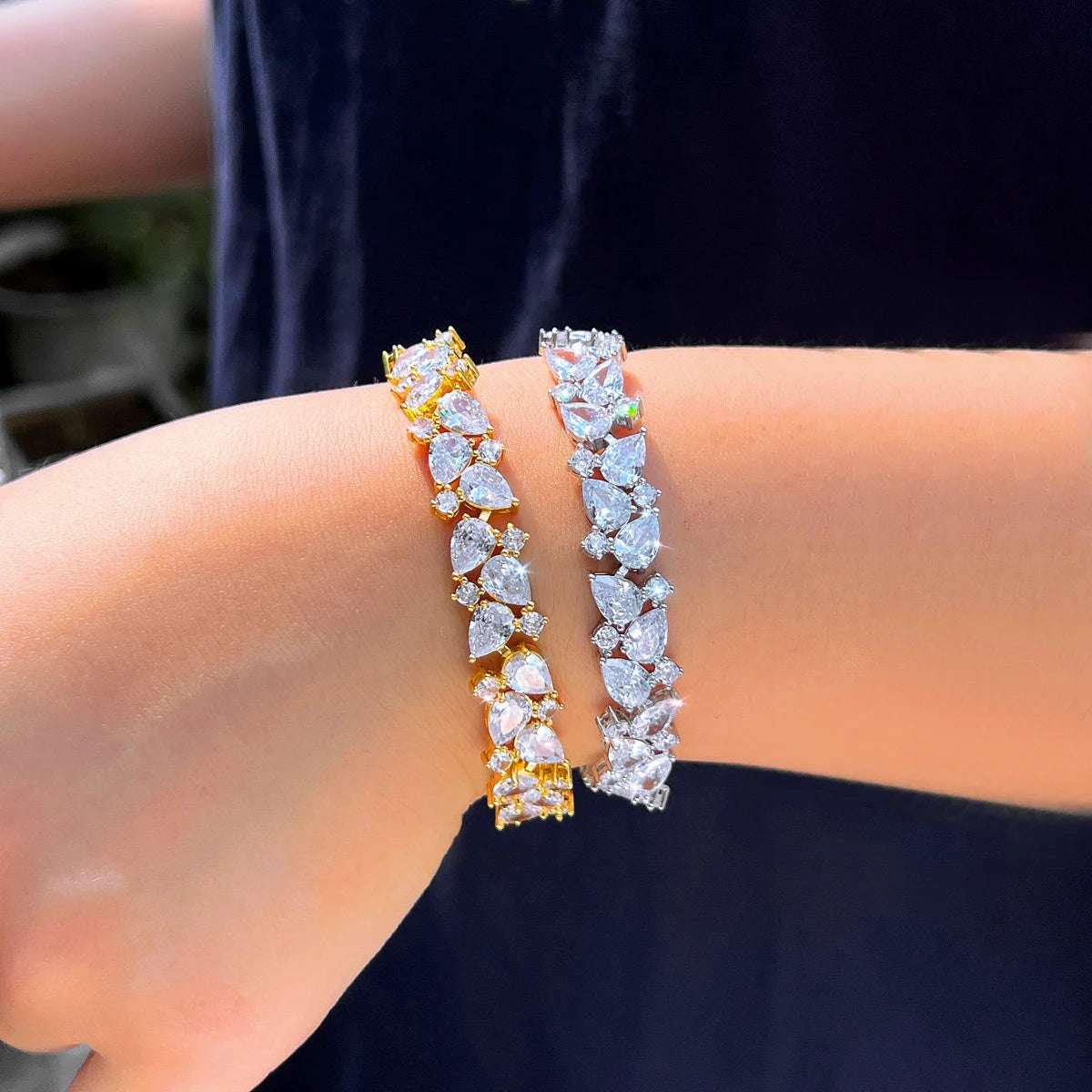 Shiny African Cubic Zirconia Dubai Gold Plated Engagement Wedding Bridal Bracelet Jewelry Accessories for Women CB267