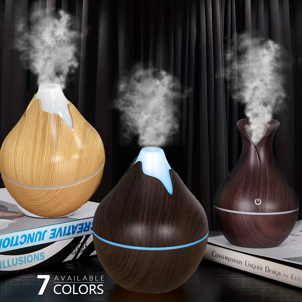 350ML USB Aroma Oil Diffuser Wood Electric Humidifier Ultrasonic Air Humidifier Mini Aromatherapy LED Light Mist Maker for Home