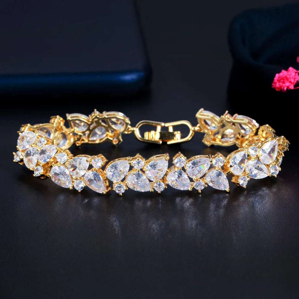 Shiny African Cubic Zirconia Dubai Gold Plated Engagement Wedding Bridal Bracelet Jewelry Accessories for Women CB267