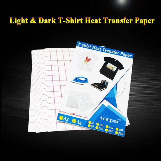 10 Sheets Inkjet Heat Transfer Paper A4 Cotton T-Shirt Dark Black Transfer Paper Light White Paper for 100% Cotton Fabric