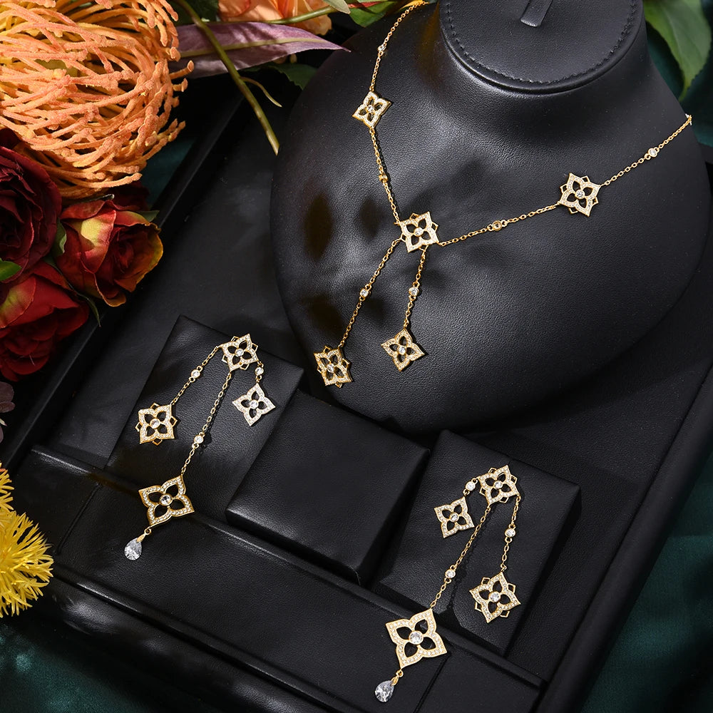 GODK TRENDY Long Tassel Statement Necklace for Women Wedding Party Cubic Zircon CRYSTAL CZ Dubai Bridal Jewelry Gift