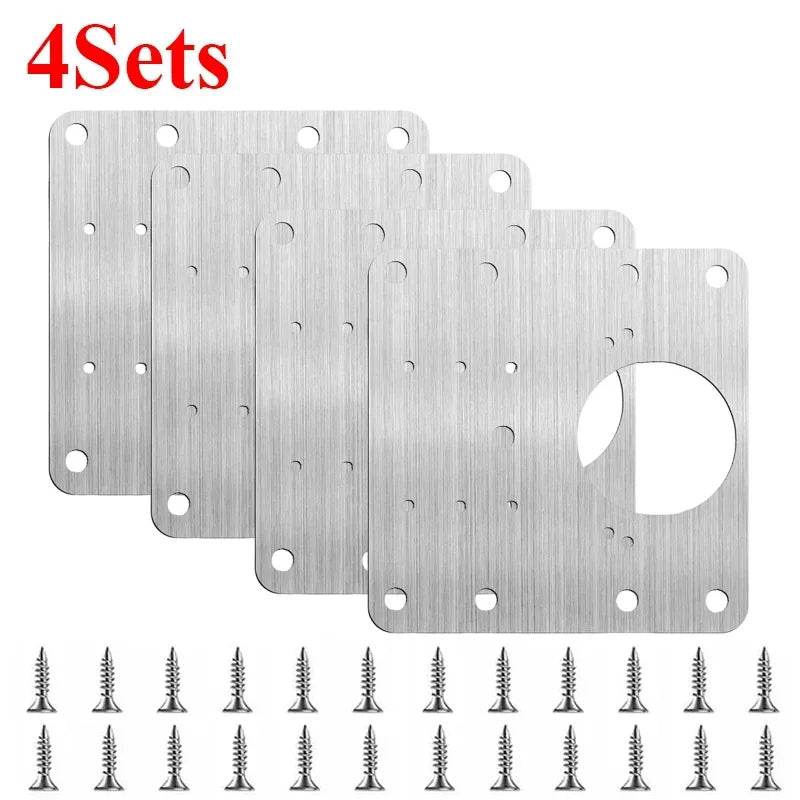 2/10Sets Hinge Repair Plate Kitchen Cabinet Door Hinges Mounting Plate with Screw Flat Fixing Brackets Furniture Hardware Tools