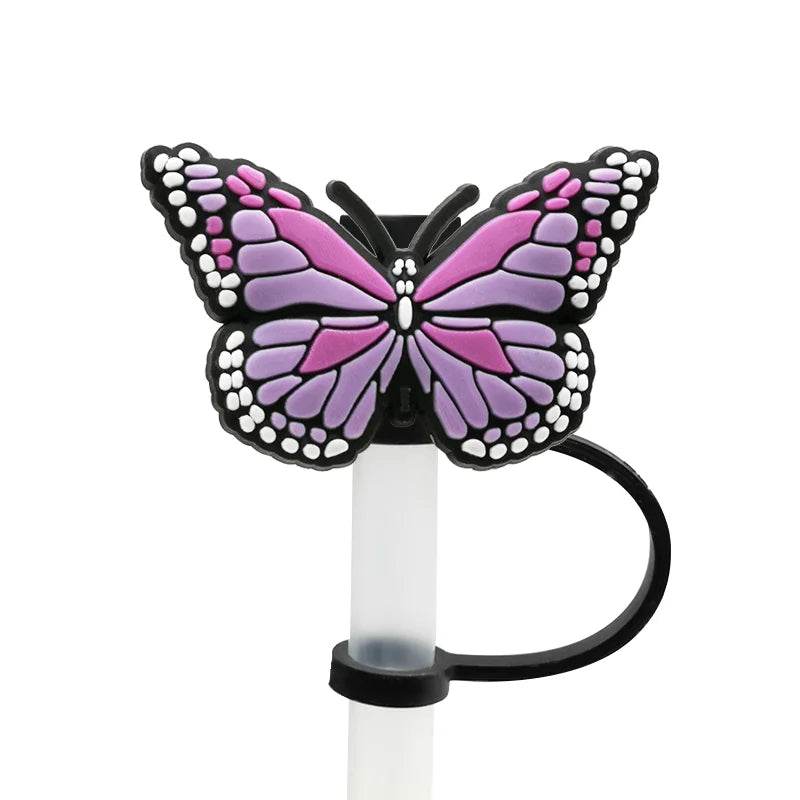 1-5Pcs Silicone Animals Straw Covers Cap, 10 Mm Available Purple Butterfly Straw Topper,Party Supplies Recyclable Dust Proof Tip
