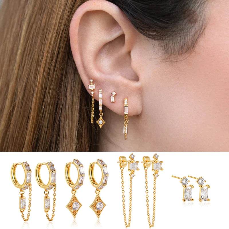 Dainty Zircon Small Stackable 14K Gold Plated Earrings Set for Women Multiple Piercing Cartilage Huggie Hoop Earring Jewelry