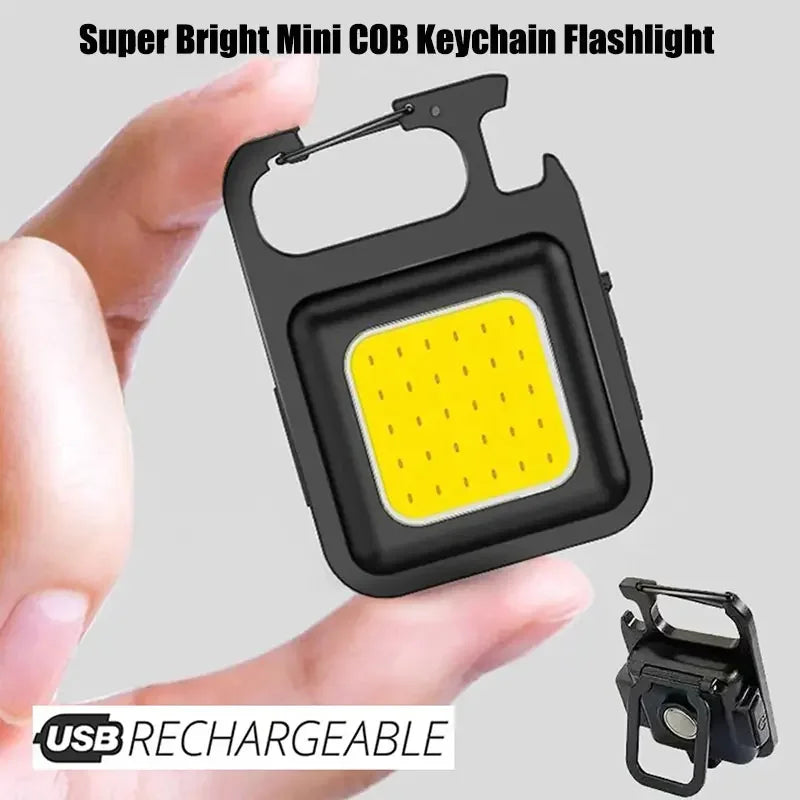 COB LED Mini Flashlight Super Bright EDC Keychain Light Outdoor Emergency Camping Pocket Lamp with Tail Magnet Corkscrew