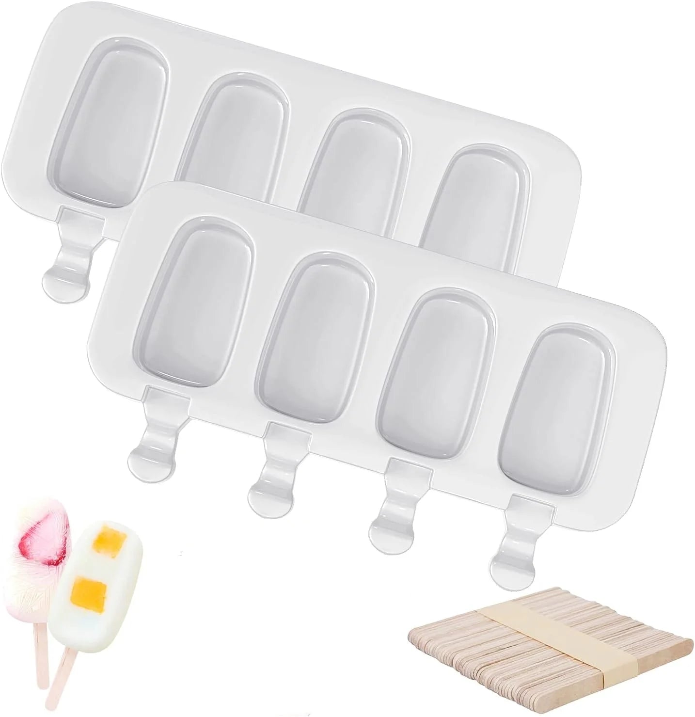 SAKOLLA Popsicle Silicone Mold, 4 Cavity Popsicle Molds, Home DIY Ice Cream. Children'S Handmade Cake, Ice Cream Mold, Oval Cake
