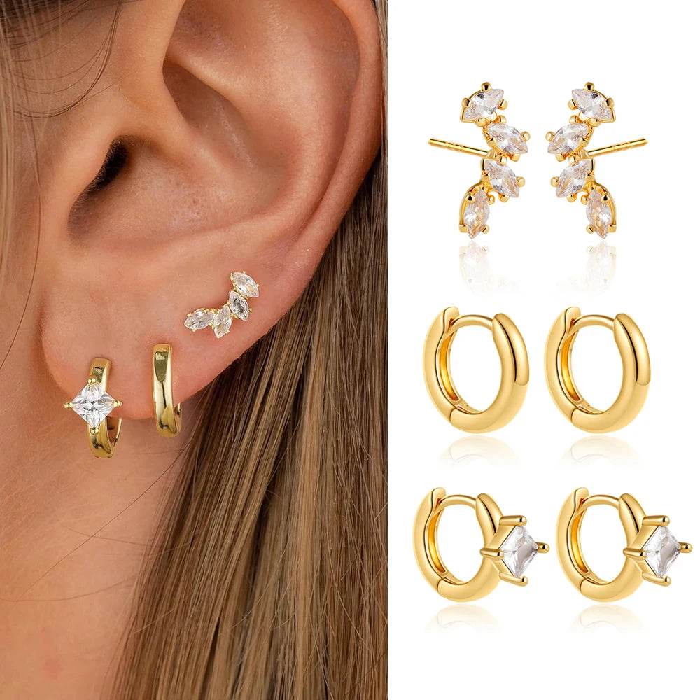 Dainty Zircon Small Stackable 14K Gold Plated Earrings Set for Women Multiple Piercing Cartilage Huggie Hoop Earring Jewelry