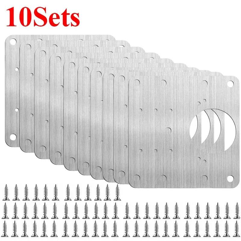 2/10Sets Hinge Repair Plate Kitchen Cabinet Door Hinges Mounting Plate with Screw Flat Fixing Brackets Furniture Hardware Tools