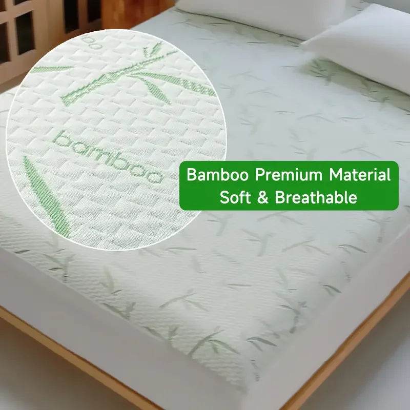 1Pc Waterproof Bamboo Mattress Cover (Without Pillowcase), Cooling & Breathable Fitted Bed Sheet with 6-14Inches Deep Pocket