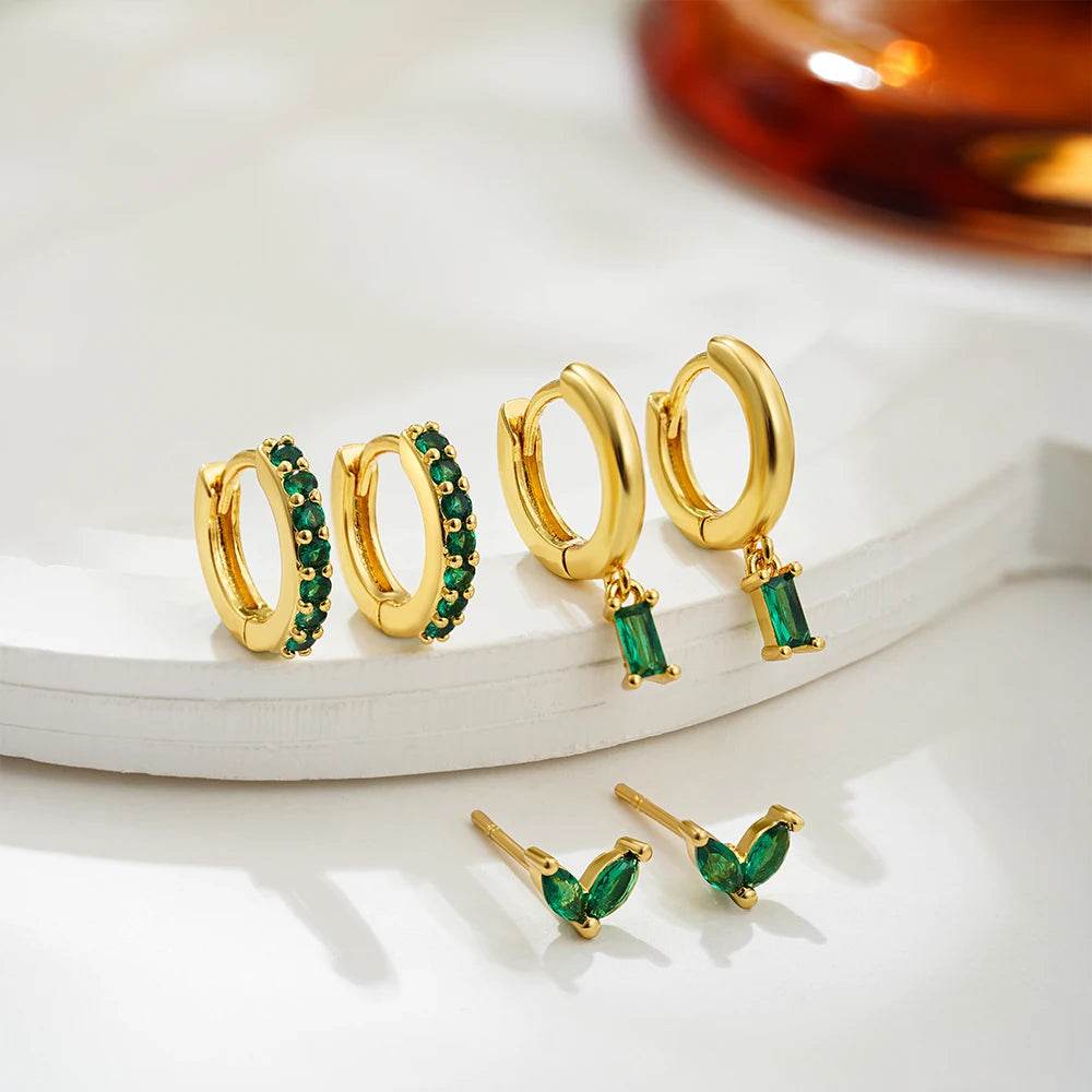 Dainty Zircon Small Stackable 14K Gold Plated Earrings Set for Women Multiple Piercing Cartilage Huggie Hoop Earring Jewelry