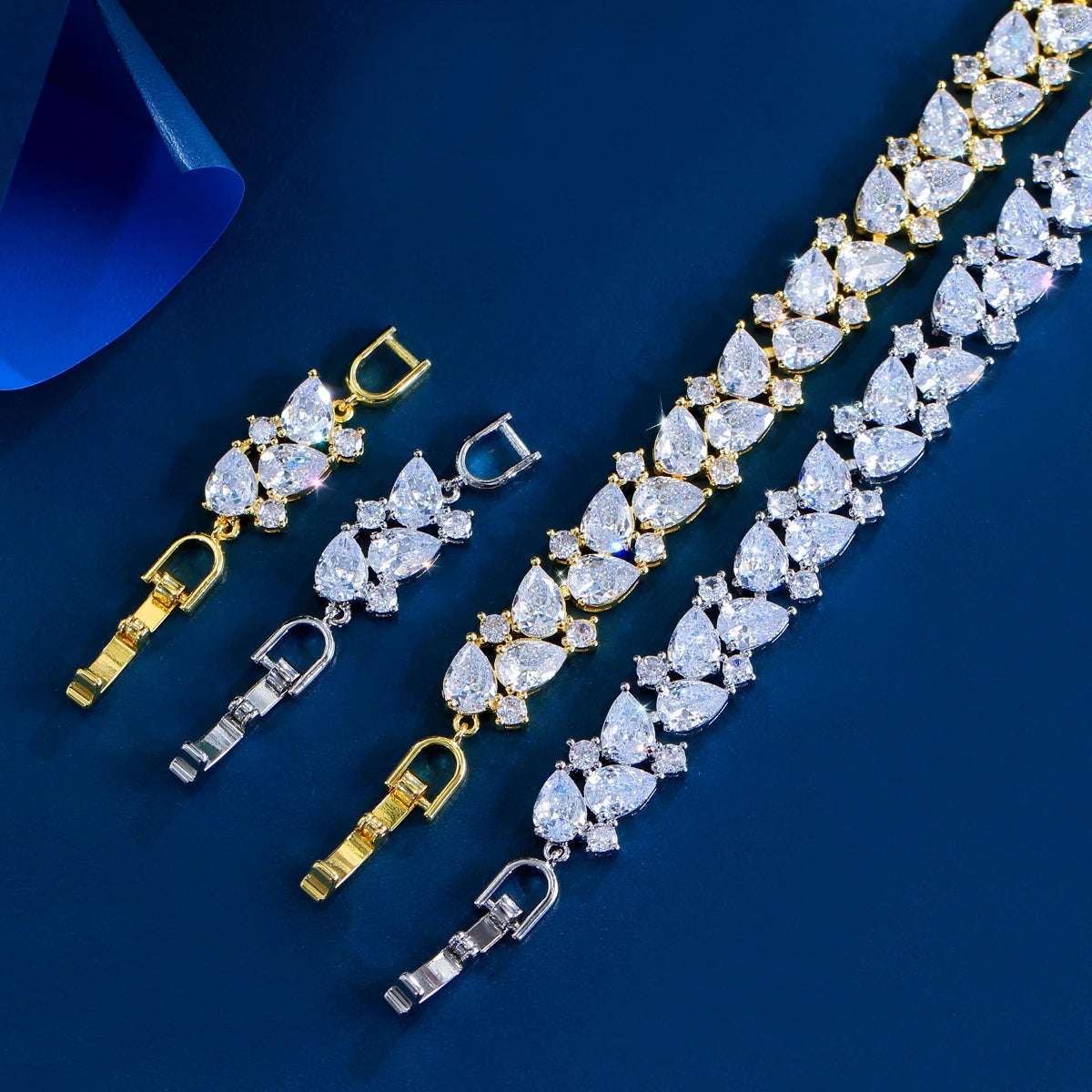 Shiny African Cubic Zirconia Dubai Gold Plated Engagement Wedding Bridal Bracelet Jewelry Accessories for Women CB267