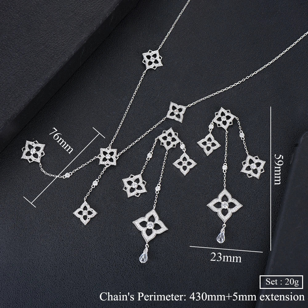 GODK TRENDY Long Tassel Statement Necklace for Women Wedding Party Cubic Zircon CRYSTAL CZ Dubai Bridal Jewelry Gift