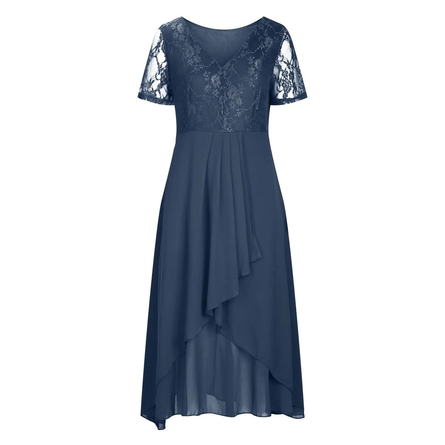 Vestidos Largos Dresses for Women Elegant Lace Chiffon Flowy Dress Evening Party Gown V Neck Short Sleeve Lace Chiffon Dress
