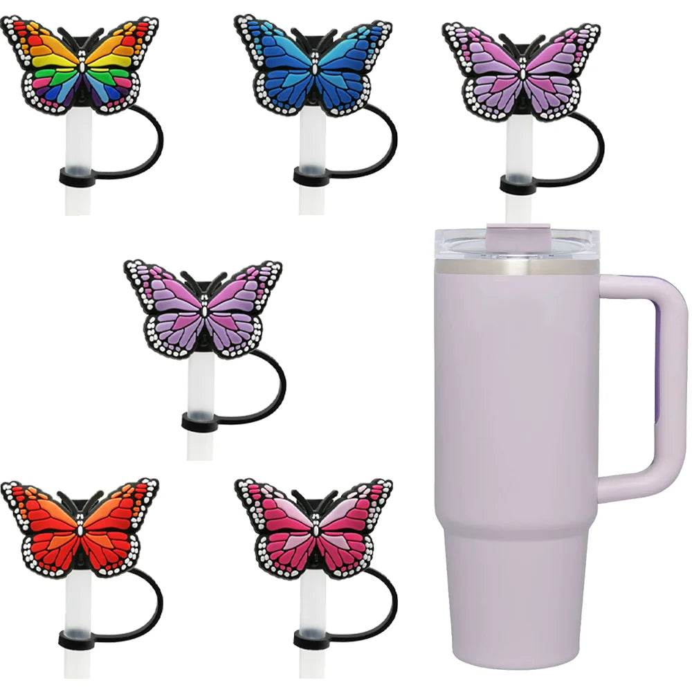 1-5Pcs Silicone Animals Straw Covers Cap, 10 Mm Available Purple Butterfly Straw Topper,Party Supplies Recyclable Dust Proof Tip