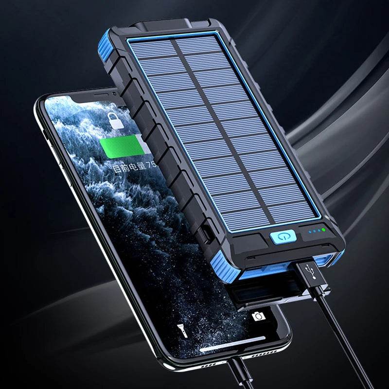 20000Mah Solar Power Bank for Iphone 11 Samsung Xiaomi Powerbank Waterproof Solar External Battery Poverbank with LED Light