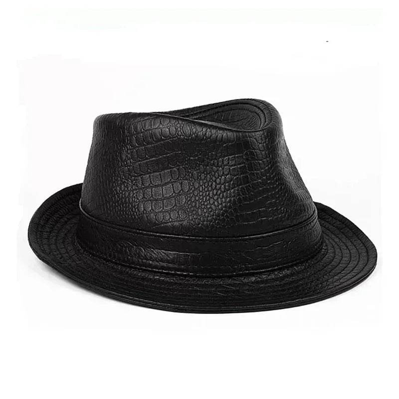 2025 Man High Quality Genuine Leather Print Crocodile Pattern Jazz Gentleman Cowskin Short Brim Black/Brown Fitted Top Hat