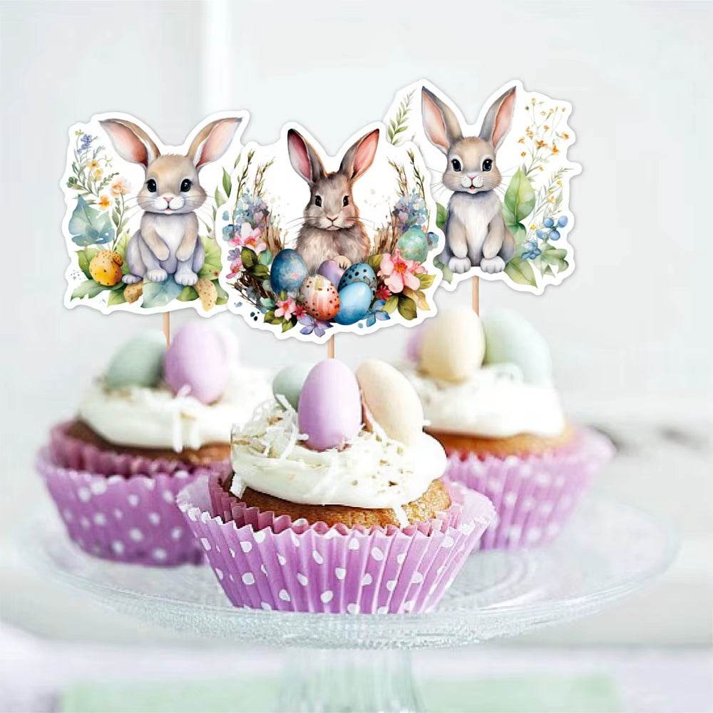 Easter Bunny Cupcake Toppers Happy Easter Bunnies Dessert Toppers Kids Birthday Party Cake Toppers Decoration for Easter Supply