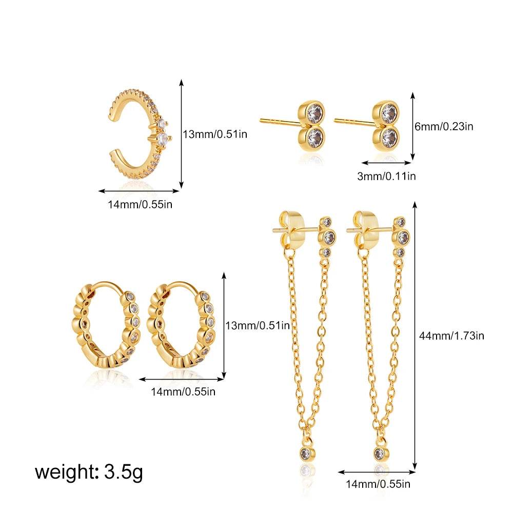 Dainty Zircon Small Stackable 14K Gold Plated Earrings Set for Women Multiple Piercing Cartilage Huggie Hoop Earring Jewelry