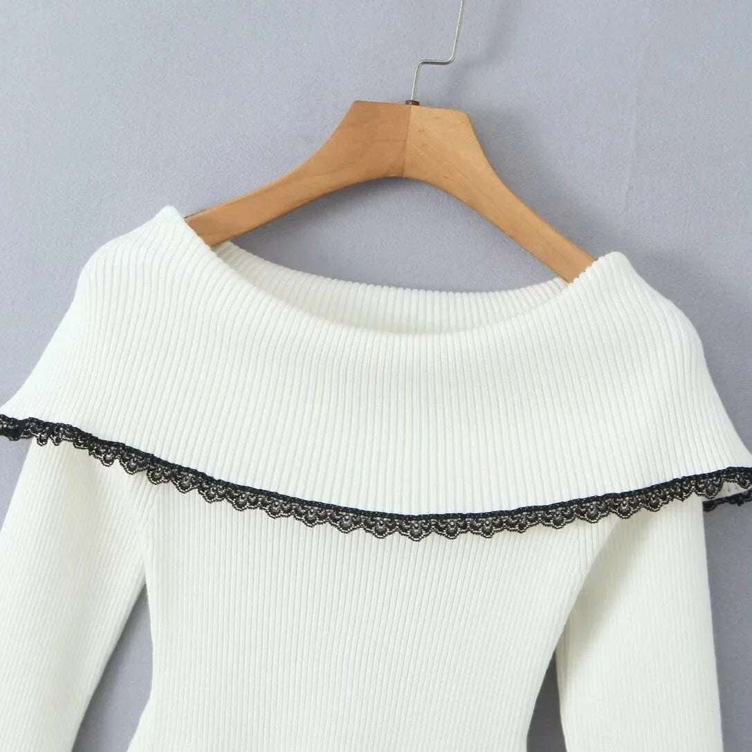 Mingmingxi Autumn off the Shoulder Sweater Dress 2024 Elegant Long Sleeve Knitted Dress Sexy Causal Warm White Dress Women