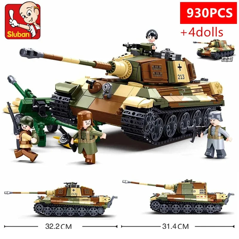 Military Series Building Blocks WW2 Heavy Main Battle Tank Leopard Tank Panther Set with Mini Figure Model Bricks Toys for Kids