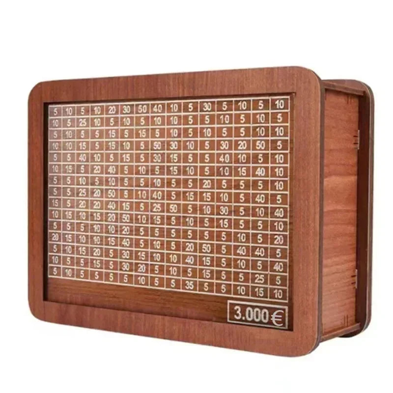 500/1000/2000/3000/5000/10000 Euro Money Box Piggy Bank Wood Money Bank Reusable Money Box with Saving Goal and Numbers Boxes