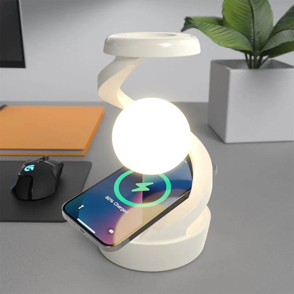 Creative Table Lamp, Rotating Floating Lamp, 15W Wireless Charger, Mobile Phone Wireless Charger, RGB Atmosphere Night Light