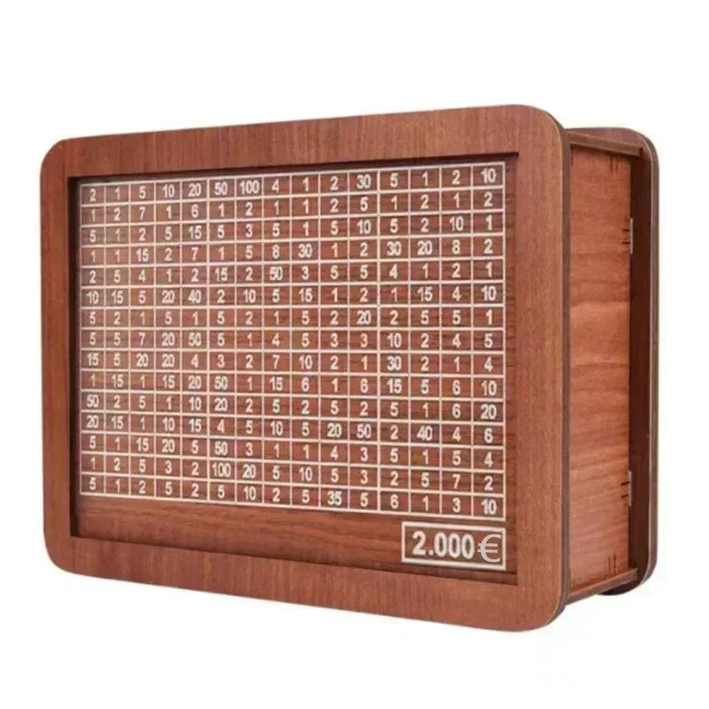 500/1000/2000/3000/5000/10000 Euro Money Box Piggy Bank Wood Money Bank Reusable Money Box with Saving Goal and Numbers Boxes