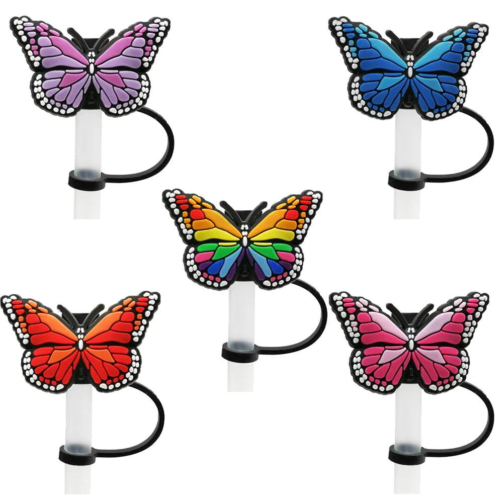 1-5Pcs Silicone Animals Straw Covers Cap, 10 Mm Available Purple Butterfly Straw Topper,Party Supplies Recyclable Dust Proof Tip