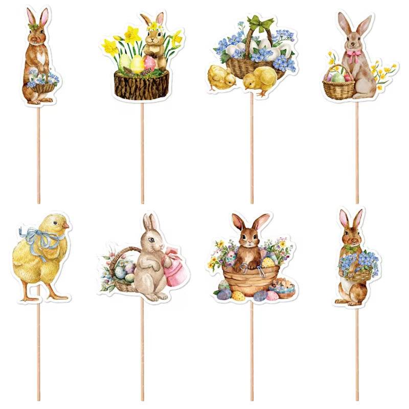 Easter Bunny Cupcake Toppers Happy Easter Bunnies Dessert Toppers Kids Birthday Party Cake Toppers Decoration for Easter Supply
