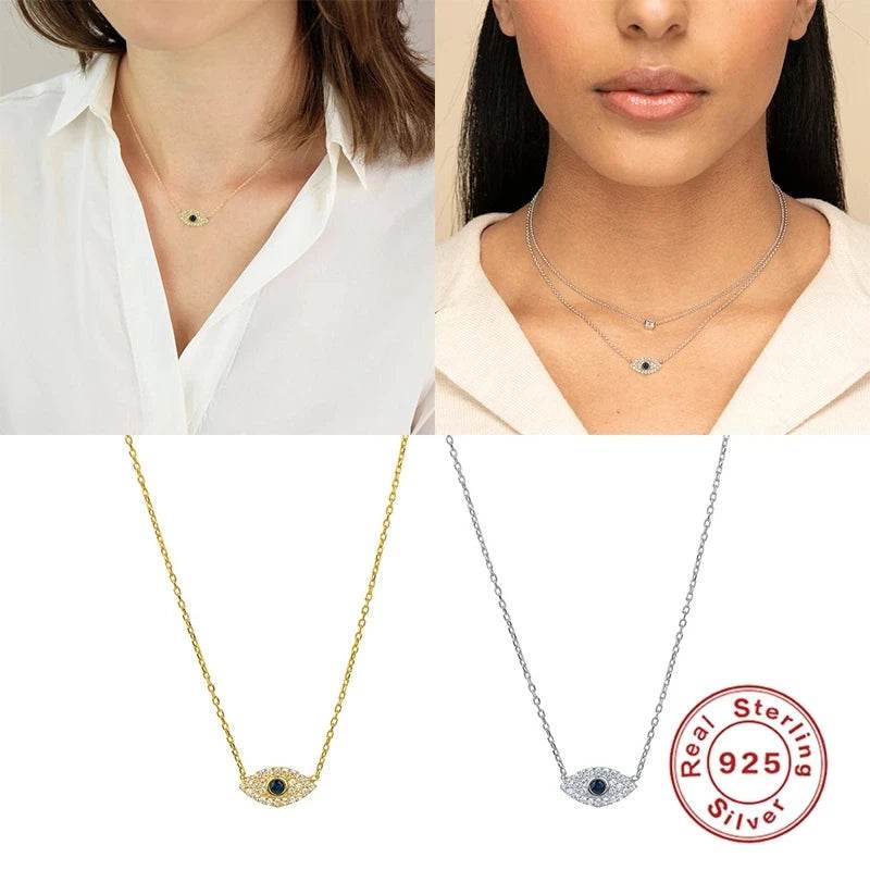 925 Sterling Silver Korean Fashion INS Evil Eye Diamond Pendant Necklace for Women Girls Gifts Party Fine Jewelry Collares