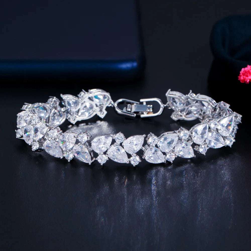 Shiny African Cubic Zirconia Dubai Gold Plated Engagement Wedding Bridal Bracelet Jewelry Accessories for Women CB267