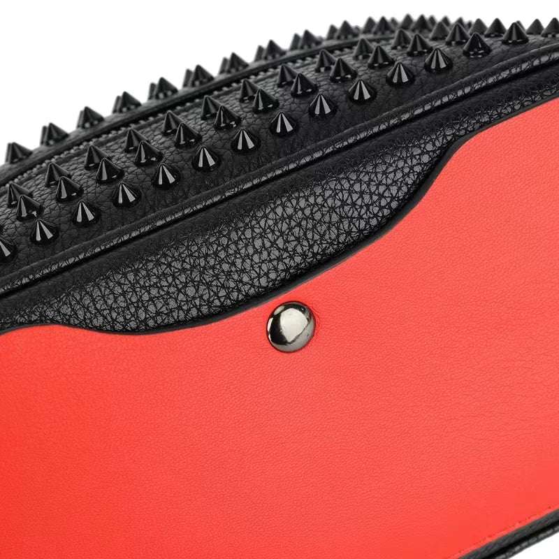 Rivets Clutch PU Leather Purses for Women Fashion Multi-Pocket Handbag Zipper Wallet Party Black