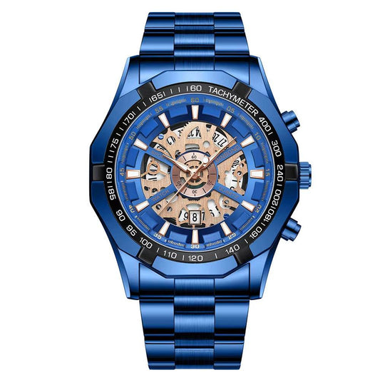 2024  Mens Watches Top Brand Luxury Stainless Steel Waterproof Hollow Out Blue Big Male Wristwatches Relogio Masculino