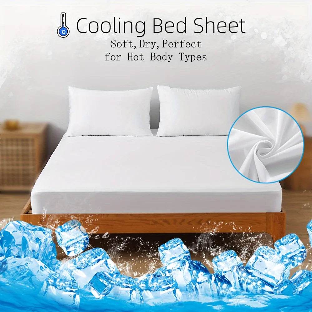 1Pc Cooling Fitted Sheet Made of 100% Cooling Nylon, Waterproof Bed Sheet Breathable Mattress Cover for Hot Sleepers in Summer
