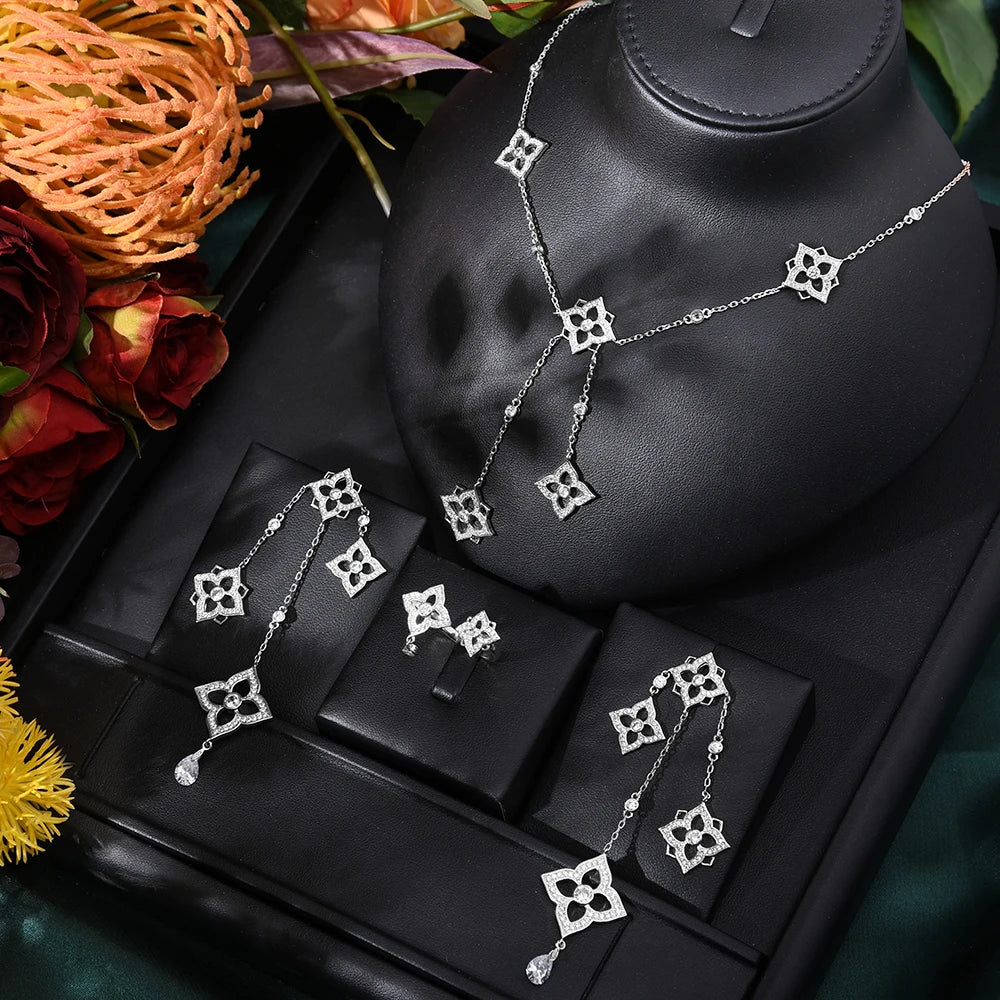 GODK TRENDY Long Tassel Statement Necklace for Women Wedding Party Cubic Zircon CRYSTAL CZ Dubai Bridal Jewelry Gift