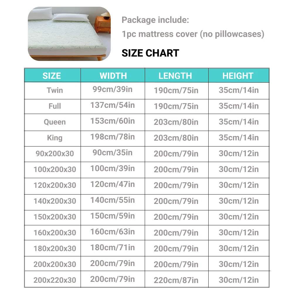 1Pc Waterproof Bamboo Mattress Cover (Without Pillowcase), Cooling & Breathable Fitted Bed Sheet with 6-14Inches Deep Pocket